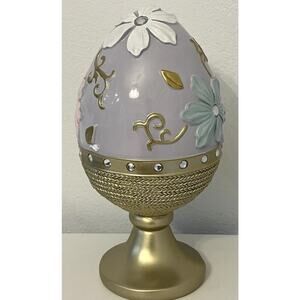 Easter Egg Table Decor Purple Egg Hand Painted Flowers Gold Stand